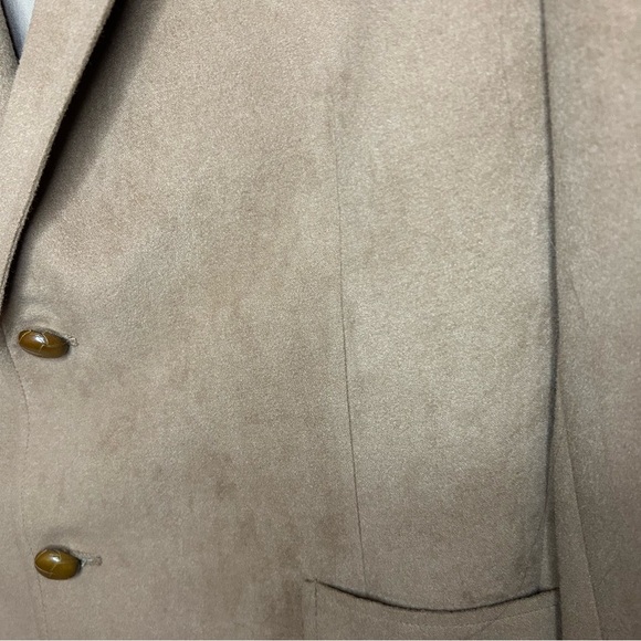 Vintage Tan Suede-Look Blazer Men’s Size 42 Classic Patch Pocket Jacket - Picture 6 of 12